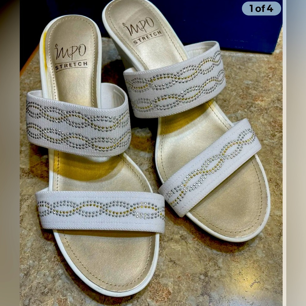 STUNNING WHITE IMPO SLIDE HIGH HEELS SIZE 9 1/2.